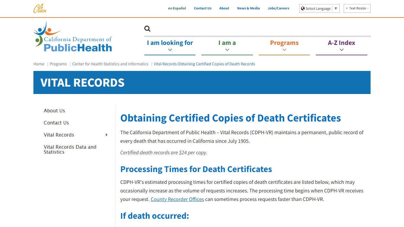 Vital Records Obtaining Certified Copies of Death Records